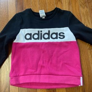 Adidas Girls Multicolored Crew Sweater, Black Pink & White - Size Large 14